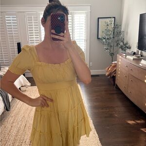 Mine Yellow Puff Sleeve Mini Dress